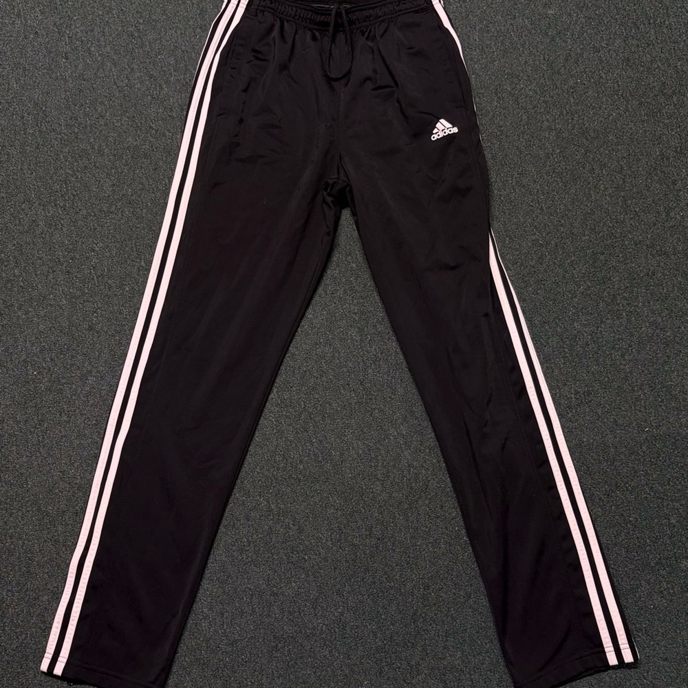 Adidas Mens Black Joggers with White Stripes